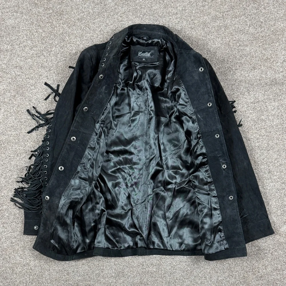 Vintage Excelled Collection Black Suede Leather Western Fringe Jacket Women’s XS - Picture 6 of 13